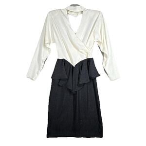 Variations Dress Womens Small Black Ivory Peplum Glam Party Retro Vintage‎ 80s